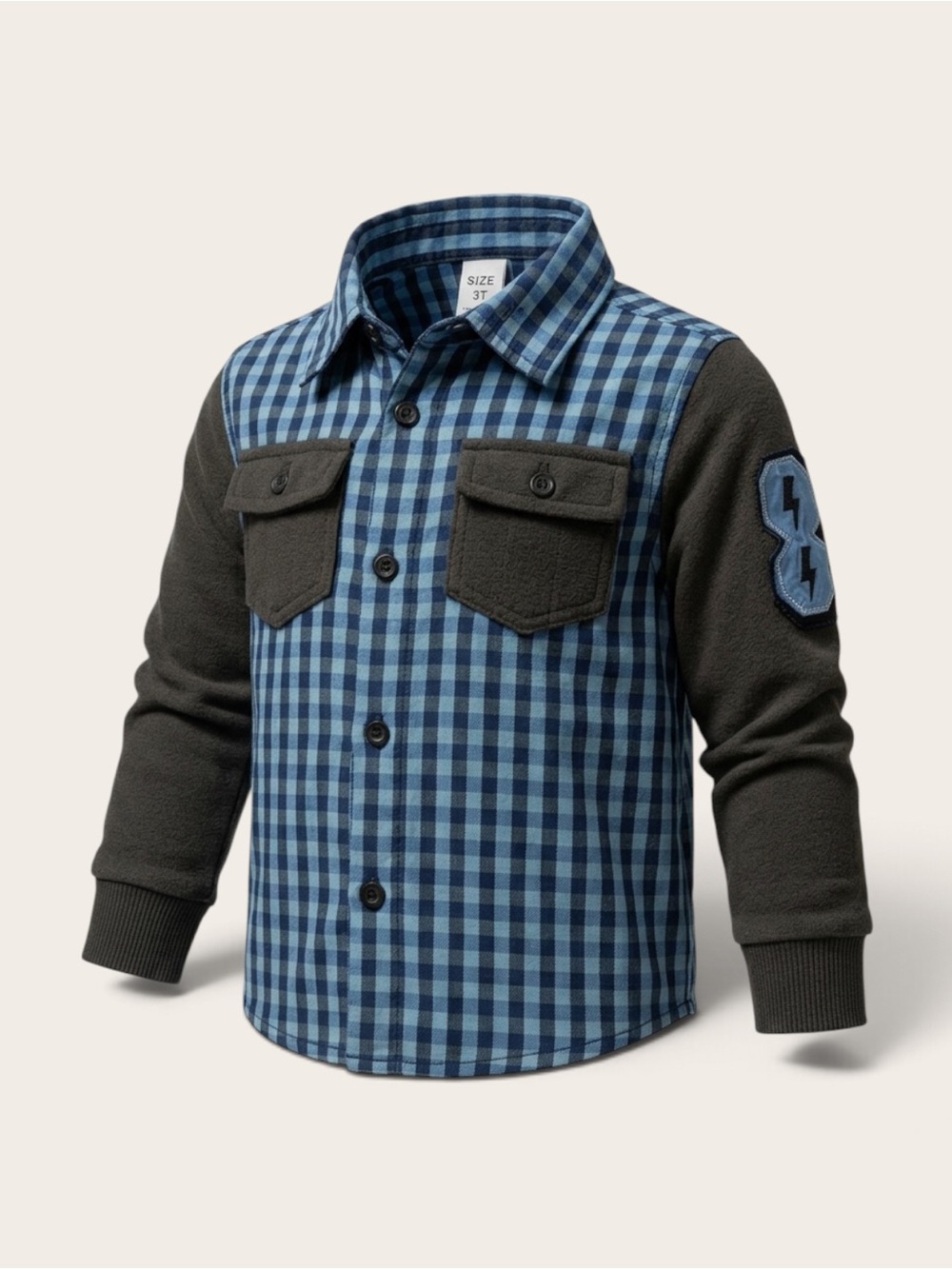 Nannette Kids Blue Plaid Mixed Media Long Sleeve Button Down Shirt 3T